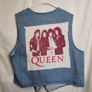 Queen Vintage Denim Upcycle Vest Adult Size Large Button Front